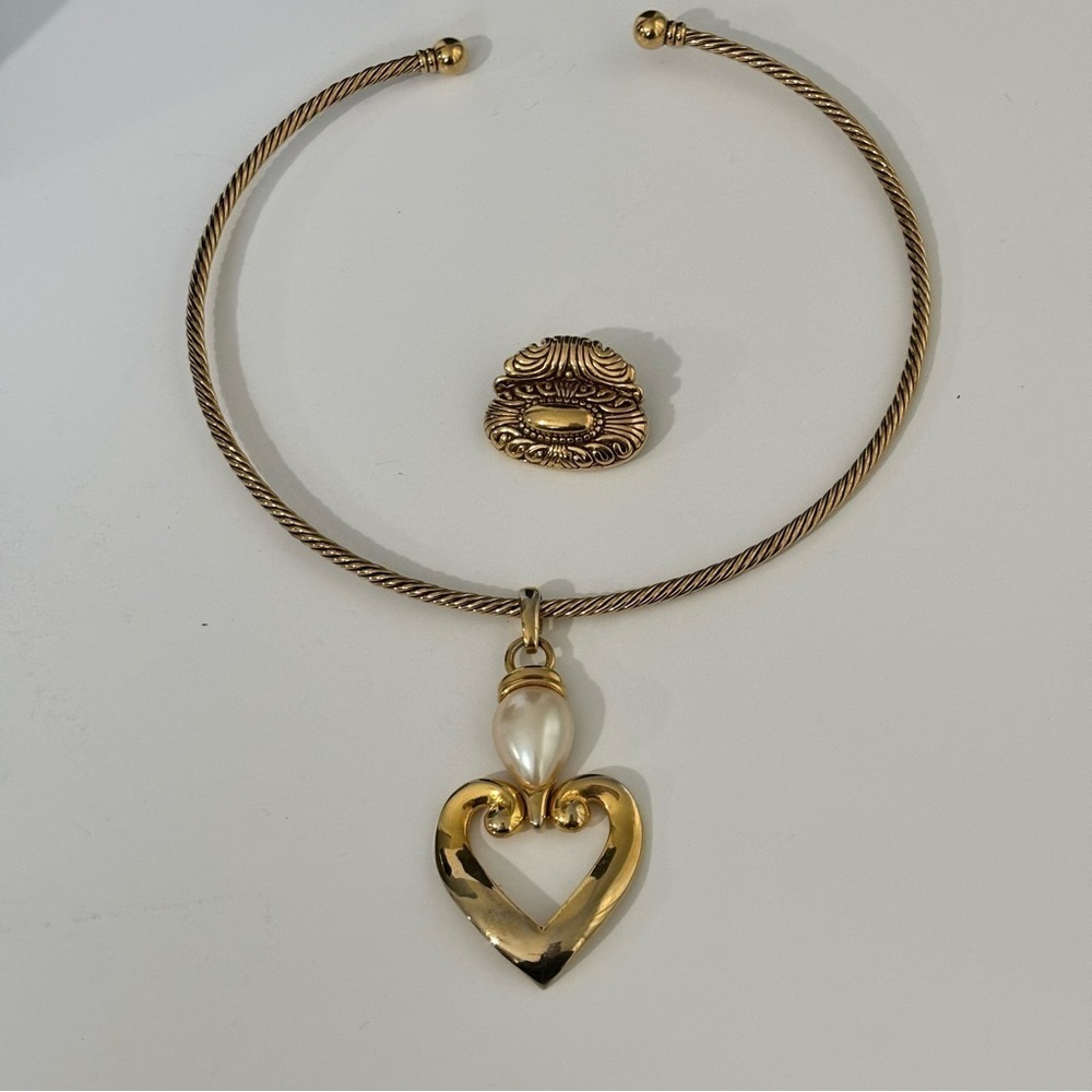 Premier Designs gold tone necklace with 2 pendants